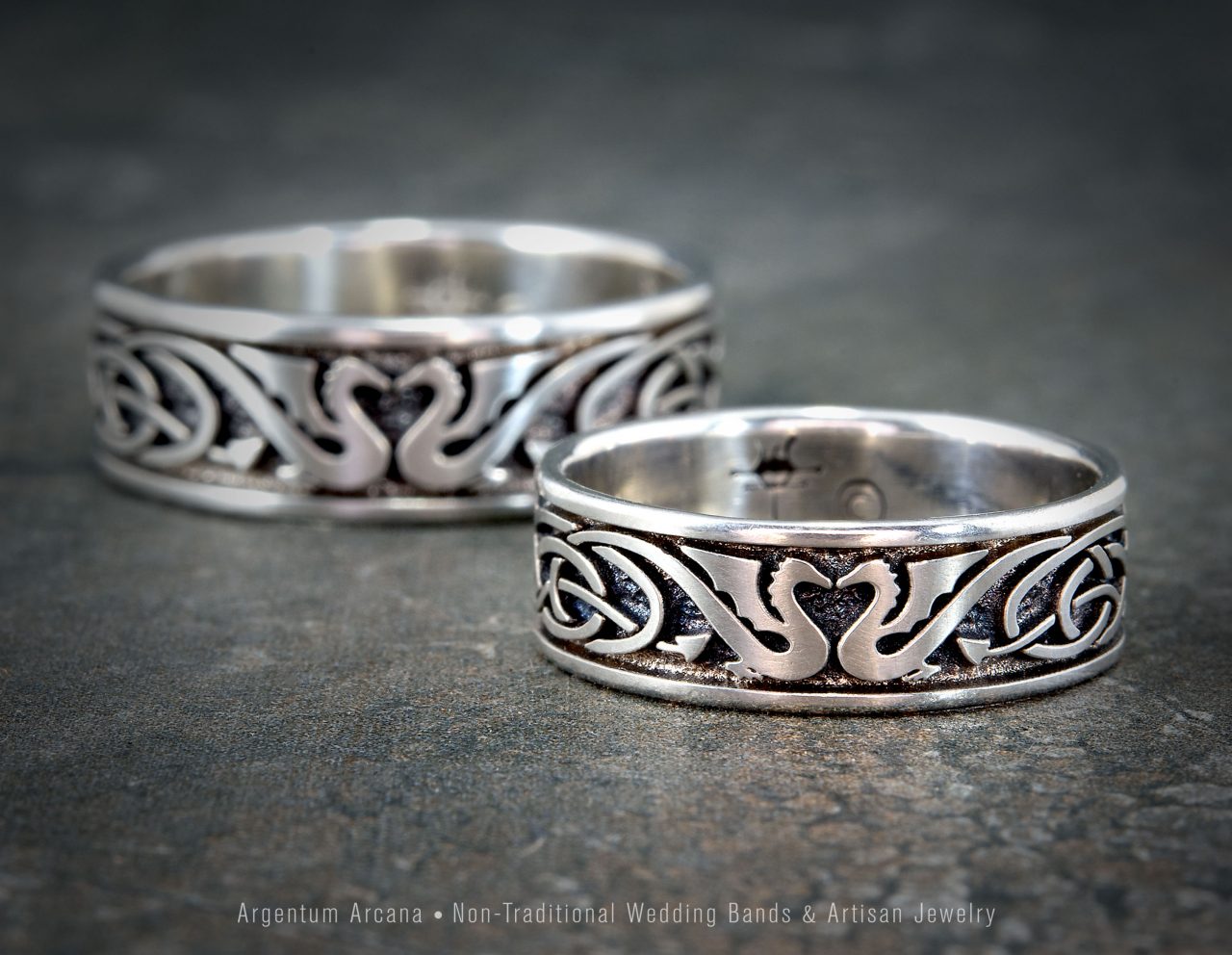 Matching His and Hers Celtic Dragon Wedding Rings - Argentum Arcana ...