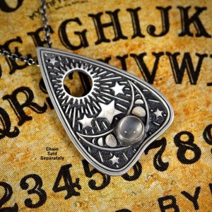 Occult Ouija Planchette Pendant and Necklace with Moonstone and Moon Phase Design